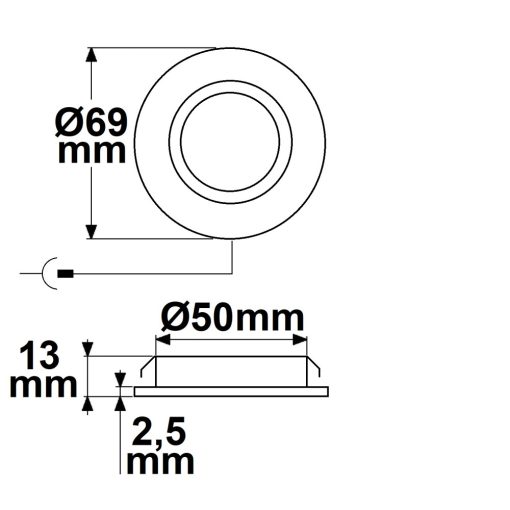 LED bútorba süllyesztett szpot MiniAMP ALU csiszolt, kerek, 3W, 120°, 24V DC meleg fehér, dimmelheto
