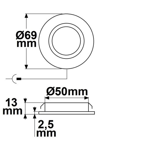 LED bútorba süllyesztett szpot Mini AMP ALU csiszolt, kerek, 3W, 120°, 12V DC meleg fehér 3000K, dimm