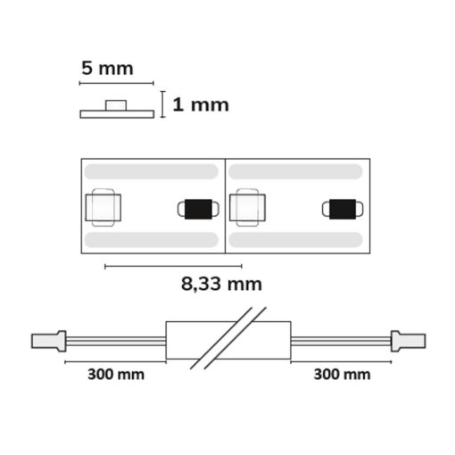 LED MiniAMP flex. szalag, 12V, 7W, IP20, 2700K, kétoldalas kábel + maleAMP, 120 LED/m