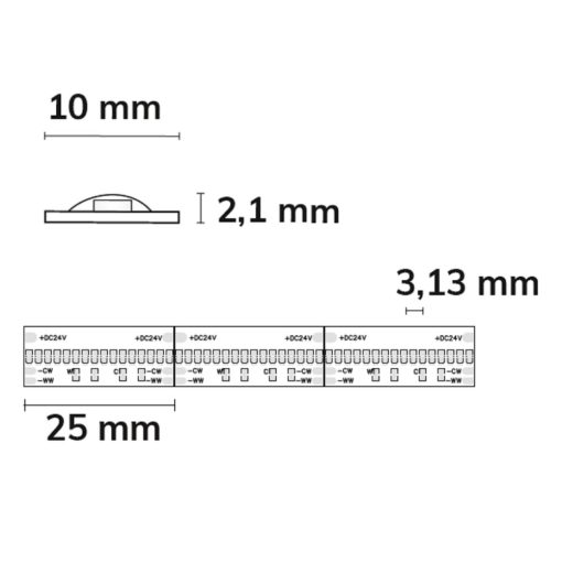 LED COB927/COB965 lineáris flexibilis szalag, 24V, 7W+7W, IP20, fehér dinamikus, 640 LED/m