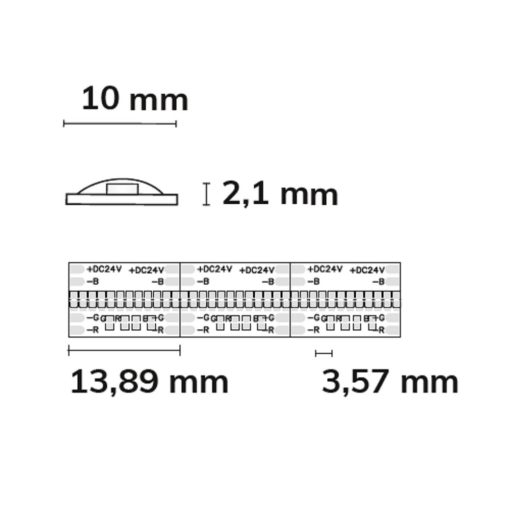 LED COB RGB lineáris flexibilis szalag, 24V, 14,4W, IP20, 840 LED/m