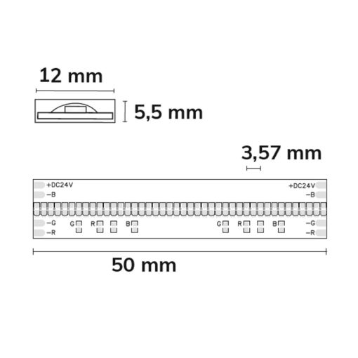 LED AQUA COB RGB lineáris flexibilis szalag, 24V, 14,4W, IP68, 840 LED/m