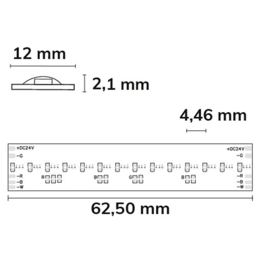 LED COB RGB+WW Linear flexibilis szalag, 24V, 20W, IP20, 896 LED/m