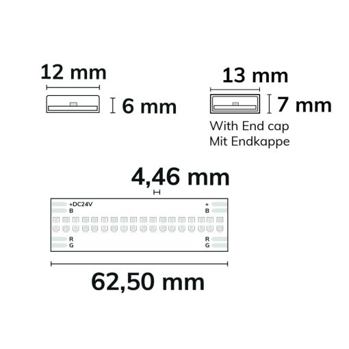LED HT RGB+WW COB flexibilis szalag 100°C környezeti homérsékletig, 24V DC, 19 W, IP68, 5m, 896 LED/m