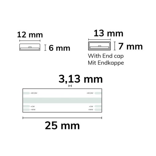 LED HT927/960 CCT flexibilis szalag 100°C-os környezethez, 24V DC, 10W|10W, IP68, 5m, 640 LED/m