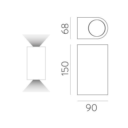 Boj Wall Lamp 16/2015 Textured Anthracite, LED 2x6W 3000K 1100lm, CRI90 CL.I IP54, Integrated LED