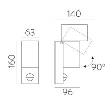 Cala Wall Lamp 16/2018 Dark grey, LED 5.6W 3000K 610lm, CRI90 CL.I IP54, Integrated LED, Motion Sensor, Adjustable