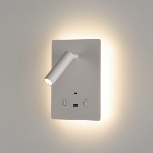 Manat Wall Lamp 16/3568 Textured White, LED 12W 3000K 970lm + 3W 3000K 285lm, CRI90 CL.I, Two switches, With USB, USB-C, Adjustable