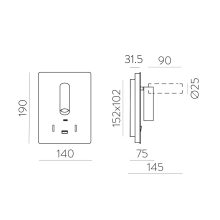 Manat Wall Lamp 16/3568 Textured White, LED 12W 3000K 970lm + 3W 3000K 285lm, CRI90 CL.I, Two switches, With USB, USB-C, Adjustable