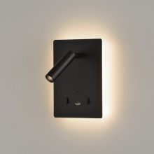 Manat Wall Lamp 16/3568 Textured Black, LED 12W 3000K 970lm + 3W 3000K 285lm, CRI90 CL.I, Two switches, With USB, USB-C, Adjustable