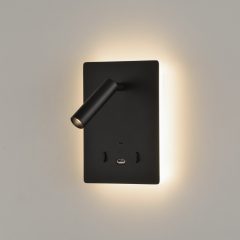   Manat Wall Lamp 16/3568 Textured Black, LED 12W 3000K 970lm + 3W 3000K 285lm, CRI90 CL.I, Two switches, With USB, USB-C, Adjustable