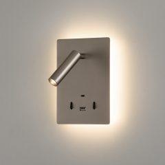   Manat Wall Lamp 16/3568 Nickel Mate, LED 12W 3000K 970lm + 3W 3000K 285lm, CRI90 CL.I, Two switches, With USB, USB-C, Adjustable