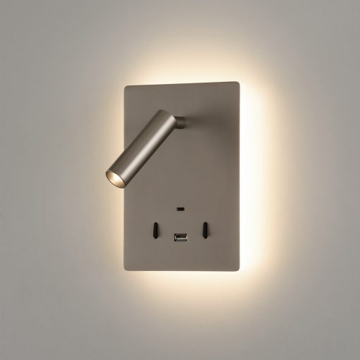 Manat Wall Lamp 16/3568 Nickel Mate, LED 12W 3000K 970lm + 3W 3000K 285lm, CRI90 CL.I, Two switches, With USB, USB-C, Adjustable