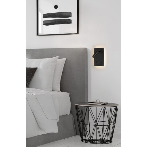 Manat Wall Lamp 16/3568 Textured Black, LED 12W 3000K 970lm + 3W 3000K 285lm, CRI90 CL.I, Two switches, With USB, USB-C, Adjustable