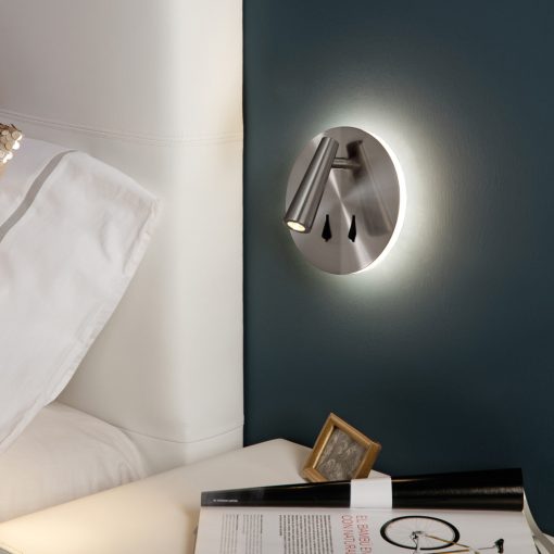 Panau Wall Lamp 16/3660 Satin Nickel, LED 6W 3000K 540lm + 3W 3000K 285lm, CRI90 CL.I, Integrated LED, Two switches, Adjustable