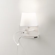 Hold Wall Lamp 16/3664 Textured White, White Shade, LED 3W 3000K 285lm + LED E27 15W, CRI90 CL.I, Two switches, With USB, USB-C, Adjustable