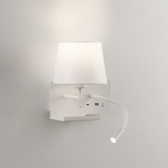   Hold Wall Lamp 16/3664 Textured White, White Shade, LED 3W 3000K 285lm + LED E27 15W, CRI90 CL.I, Two switches, With USB, USB-C, Adjustable