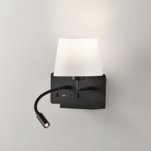Hold Wall Lamp 16/3664 Textured Black, White Shade, LED 3W 3000K 285lm + LED E27 15W, CRI90 CL.I, Two switches, With USB, USB-C, Adjustable
