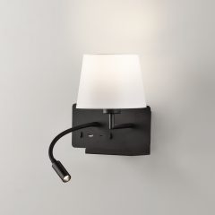   Hold Wall Lamp 16/3664 Textured Black, White Shade, LED 3W 3000K 285lm + LED E27 15W, CRI90 CL.I, Two switches, With USB, USB-C, Adjustable