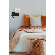 Hold Wall Lamp 16/3664 Textured Black, White Shade, LED 3W 3000K 285lm + LED E27 15W, CRI90 CL.I, Two switches, With USB, USB-C, Adjustable