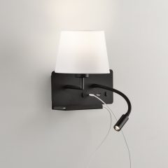   Hold Wall Lamp 16/3664 Textured Black, White Shade, LED 3W 3000K 285lm + LED E27 15W, CRI90 CL.I, Two switches, With USB, USB-C, Adjustable