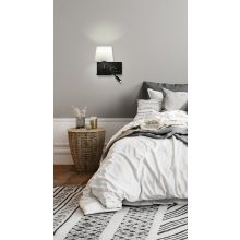 Hold Wall Lamp 16/3664 Textured Black, White Shade, LED 3W 3000K 285lm + LED E27 15W, CRI90 CL.I, Two switches, With USB, USB-C, Adjustable