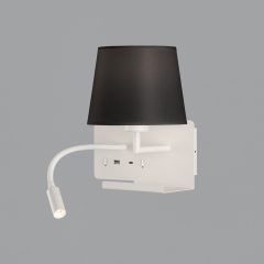  Hold Wall Lamp 16/3664 Textured White, Black Shade, LED 3W 3000K 285lm + LED E27 15W, CRI90 CL.I, Two switches, With USB, USB-C, Adjustable