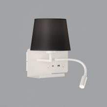 Hold Wall Lamp 16/3664 Textured White, Black Shade, LED 3W 3000K 285lm + LED E27 15W, CRI90 CL.I, Two switches, With USB, USB-C, Adjustable