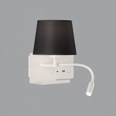   Hold Wall Lamp 16/3664 Textured White, Black Shade, LED 3W 3000K 285lm + LED E27 15W, CRI90 CL.I, Two switches, With USB, USB-C, Adjustable