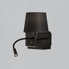 Hold Wall Lamp 16/3664 Textured Black, Black Shade, LED 3W 3000K 285lm + LED E27 15W, CRI90 CL.I, Two switches, With USB, USB-C, Adjustable