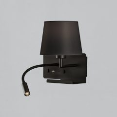   Hold Wall Lamp 16/3664 Textured Black, Black Shade, LED 3W 3000K 285lm + LED E27 15W, CRI90 CL.I, Two switches, With USB, USB-C, Adjustable