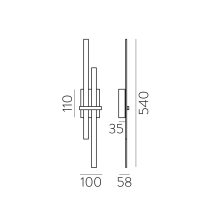 Shadow Wall Lamp 16/3796-54 Technical Gold, LED 2x6W 760lm, CRI90 CL.I, Integrated LED, Kelvin 2700K-3000K Slide Switch