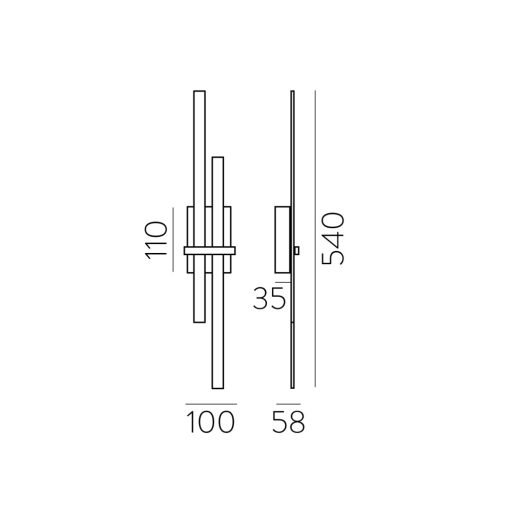 Shadow Wall Lamp 16/3796-54 Technical Gold, LED 2x6W 760lm, CRI90 CL.I, Integrated LED, Kelvin 2700K-3000K Slide Switch