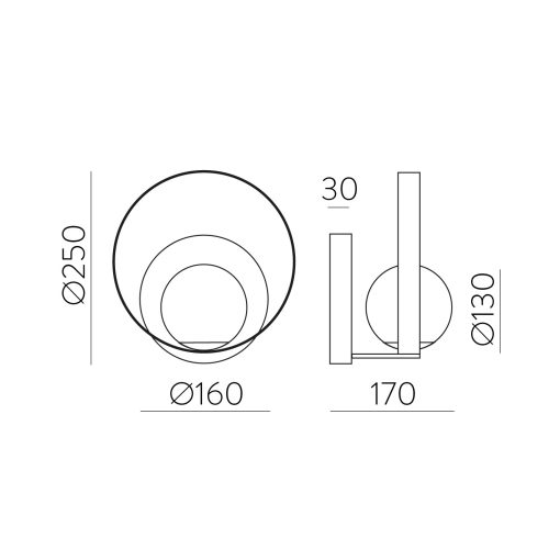Halo Wall Lamp 16/3815 Tech. Gold/Opal, LED 5W 370lm, CRI90 CL.I, Integrated LED, Kelvin 2700K-3000K Slide Switch