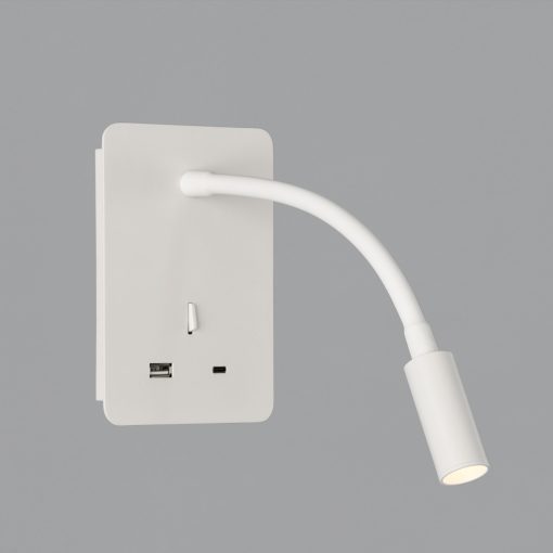 Senda Wall Lamp 16/3835 Textured White, LED 3W 3000K 285lm, CRI90 CL.I, With switch, With USB, USB-C, Adjustable