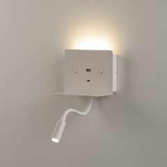   Calma Wall Lamp 16/3836 Textured White, LED 6W 3000K 630lm + 3W 3000K 285lm, CRI90 CL.I, Two switches, With USB, USB-C, Adjustable