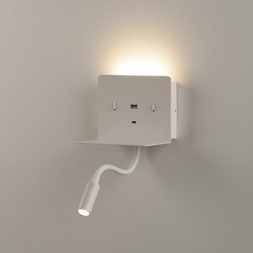 Calma Wall Lamp 16/3836 Textured White, LED 6W 3000K 630lm + 3W 3000K 285lm, CRI90 CL.I, Two switches, With USB, USB-C, Adjustable