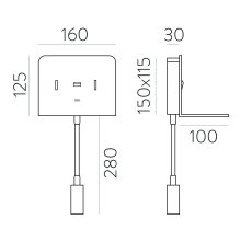 Calma Wall Lamp 16/3836 Textured White, LED 6W 3000K 630lm + 3W 3000K 285lm, CRI90 CL.I, Two switches, With USB, USB-C, Adjustable