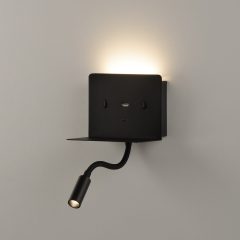   Calma Wall Lamp 16/3836 Textured Black, LED 6W 3000K 630lm + 3W 3000K 285lm, CRI90 CL.I, Two switches, With USB, USB-C, Adjustable