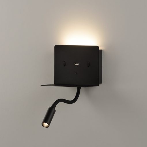 Calma Wall Lamp 16/3836 Textured Black, LED 6W 3000K 630lm + 3W 3000K 285lm, CRI90 CL.I, Two switches, With USB, USB-C, Adjustable