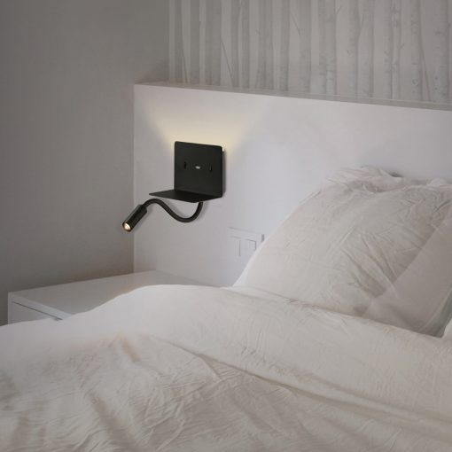 Calma Wall Lamp 16/3836 Textured Black, LED 6W 3000K 630lm + 3W 3000K 285lm, CRI90 CL.I, Two switches, With USB, USB-C, Adjustable