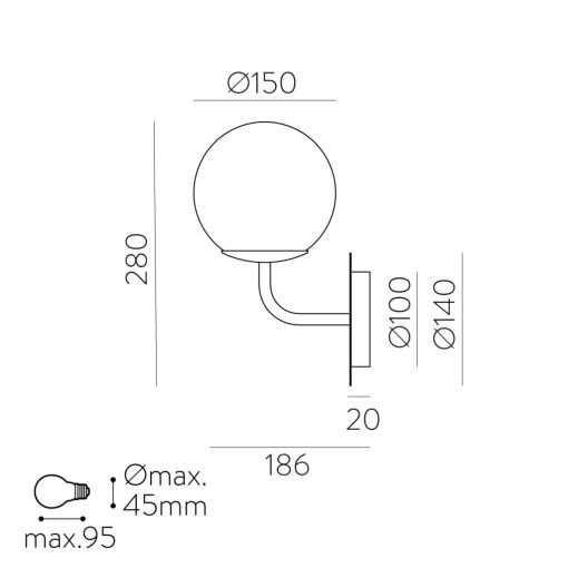 Parma Wall Lamp 16/3946-15 IP Matt Antique Gold/Opal, LED E27 15W, CL.II IP44, (E27 max. Ø45 mm)