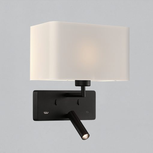 Romeo Wall Lamp 16/3971 Textured Black, LED 3W 3000K 285lm + LED E27 15W, CRI90 CL.I, MULTI-PACK, With USB, USB-C, Adjustable
