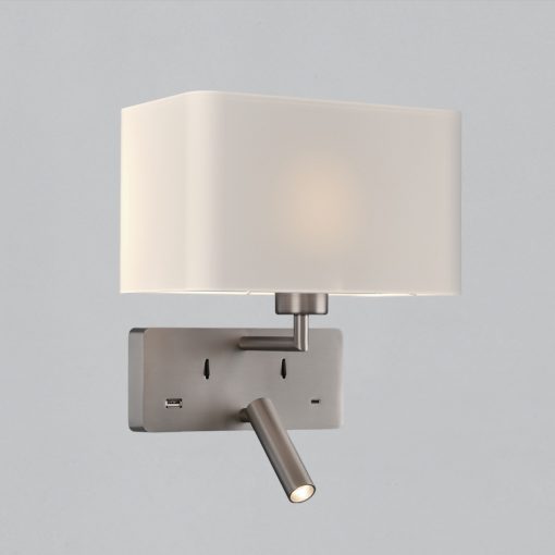 Romeo Wall Lamp 16/3971 Nickel Mate, LED 3W 3000K 285lm + LED E27 15W, CRI90 CL.I, MULTI-PACK, Two switches, With USB, USB-C, Adjustable