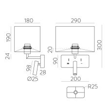 Romeo Wall Lamp 16/3971 Textured Black, LED 3W 3000K 285lm + LED E27 15W, CRI90 CL.I, MULTI-PACK, With USB, USB-C, Adjustable