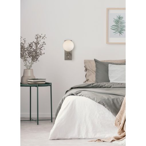 Kin Wall Lamp 16/8169 Nickel Mat/Opal, LED 8W 2700K 370lm + 3W 2700K 285lm, CRI90 CL.I, Integrated LED, With USB, USB-C, Adjustable