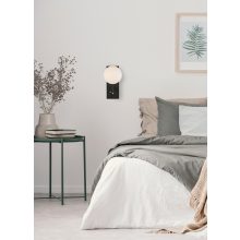 Kin Wall Lamp 16/8169 Textured Black/Opal, LED 8W 2700K 370lm + 3W 2700K 285lm, CRI90 CL.I, Integrated LED, With USB, USB-C, Adjustable