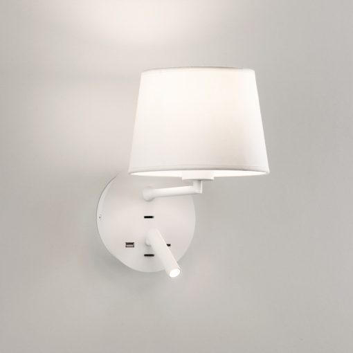 Stilo Wall Lamp 16/8202 Textured White, LED 3W 3000K 285lm + LED E27 15W, CRI90 CL.I, MULTI-PACK, Two switches, With USB, USB-C