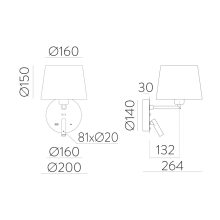 Stilo Wall Lamp 16/8202 Textured White, LED 3W 3000K 285lm + LED E27 15W, CRI90 CL.I, MULTI-PACK, Two switches, With USB, USB-C