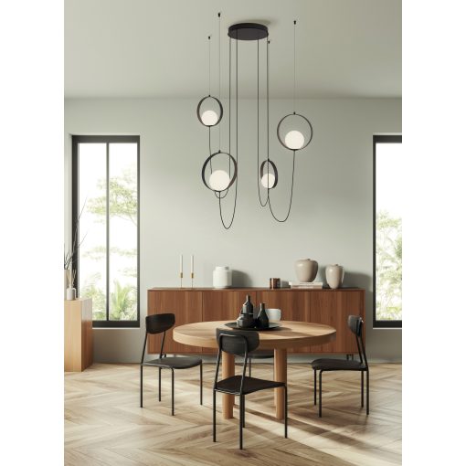 Halo Pendant lamp 3815/4 Textured Black/Opal, LED 4x5W 1480lm, CRI90 CL.I, Integrated LED, Kelvin 2700K-3000K Slide Switch